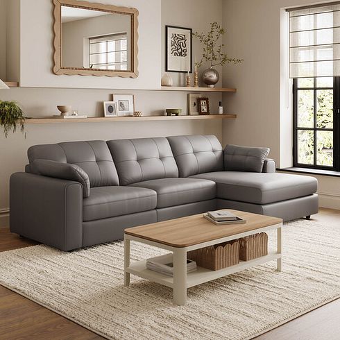 Marley Modular 3 Seater Right Hand Chaise Sofa in Oslo Elephant Grey Leather - Group 15