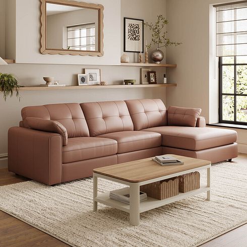 Marley Modular 3 Seater Right Hand Chaise Sofa in Oslo Mocha Mouse Leather - Group 15