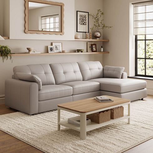 Marley Modular 3 Seater Right Hand Chaise Sofa in Oslo Oyster Leather - Group 15
