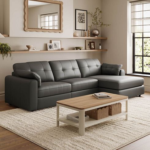 Marley Modular 3 Seater Right Hand Chaise Sofa in Oslo Storm Leather - Group 15