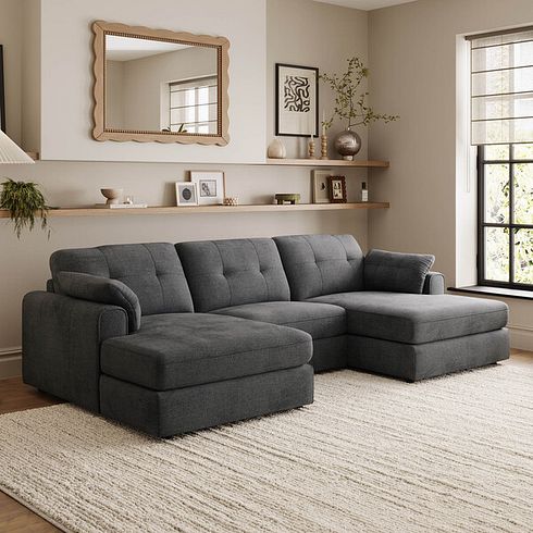 Marley Modular 3 Seater U-Shape Chaise Sofa in  Lila Charcoal Fabric- Group 16