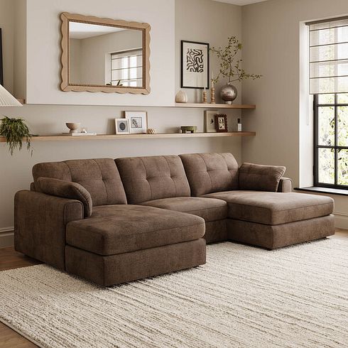 Marley Modular 3 Seater U-Shape Chaise Sofa in Lila Chocolate Fabric - Group 16
