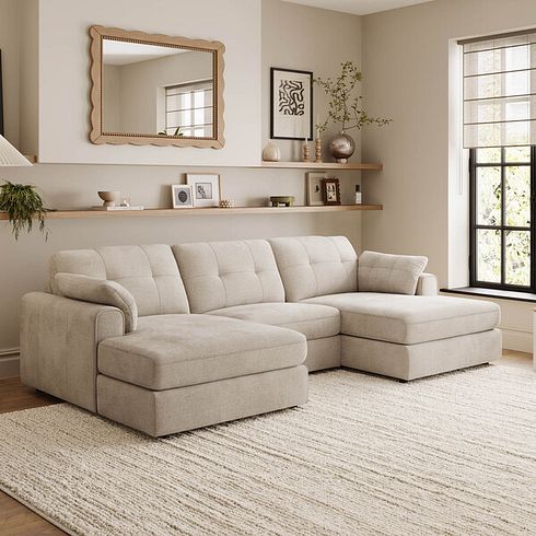 Marley Modular 3 Seater U-Shape Chaise Sofa in Lila Natural Fabric - Group 16
