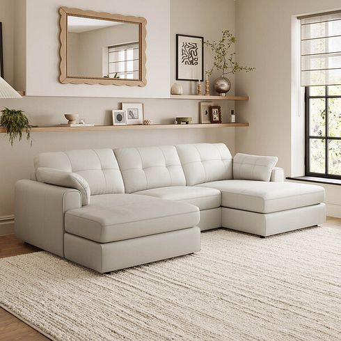 Marley Modular 3 Seater U-Shape Chaise Sofa in Oslo Bone China Leather - Group 16