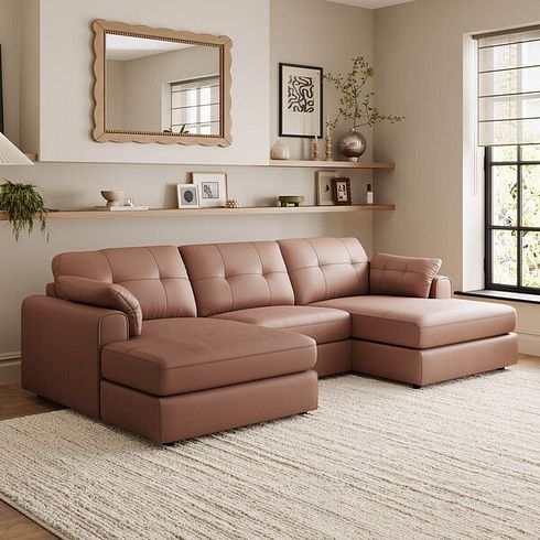 Marley Modular 3 Seater U-Shape Chaise Sofa in Oslo Mocha Mouse Leather - Group 16