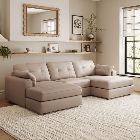 Marley Modular 3 Seater U-Shape Chaise Sofa in Oslo Mushroom Leather - Group 16