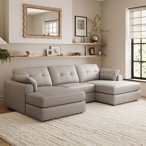 Marley Modular 3 Seater U-Shape Chaise Sofa in Oslo Oyster Leather - Group 16