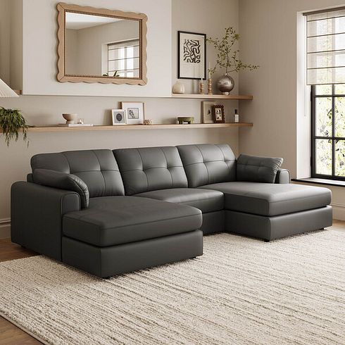 Marley Modular 3 Seater U-Shape Chaise Sofa in Oslo Storm Leather - Group 16