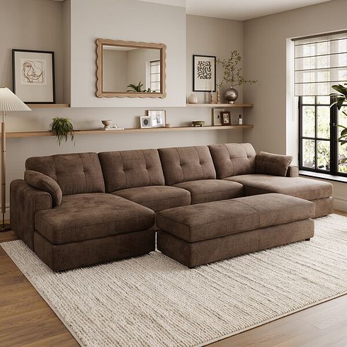 Marley Modular 4 Seater U-Shape Chaise Sofa in Lila Chocolate Fabric - Group 17