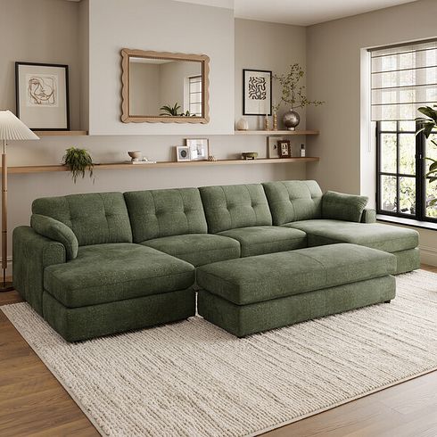 Marley Modular 4 Seater U-Shape Chaise Sofa in Lila Pine Fabric - Group 17