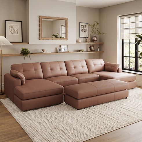 Marley Modular 4 Seater U-Shape Chaise Sofa in Oslo Mocha Mouse Leather - Group 17