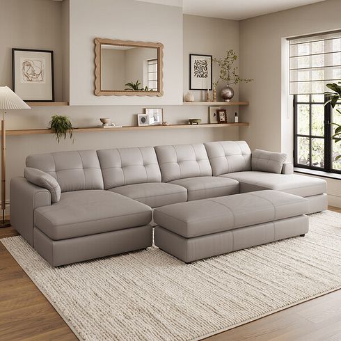 Marley Modular 4 Seater U-Shape Chaise Sofa in Oslo Oyster Leather - Group 17