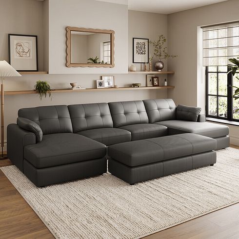Marley Modular 4 Seater U-Shape Chaise Sofa in Oslo Storm Leather - Group 17