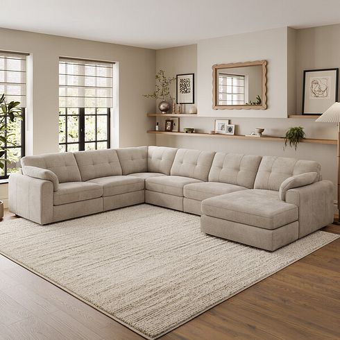 Marley Modular 6 Seater Right Hand Corner Sofa with Chaise in Lila Natural Fabric - Group 19
