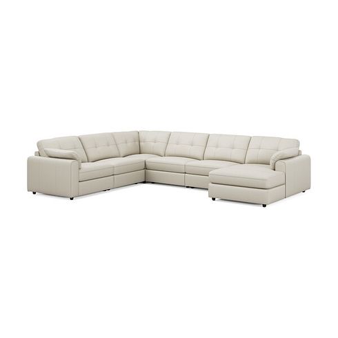 Marley Modular 6 Seater Right Hand Corner Sofa with Chaise in Oslo Bone China Leather - Group 19