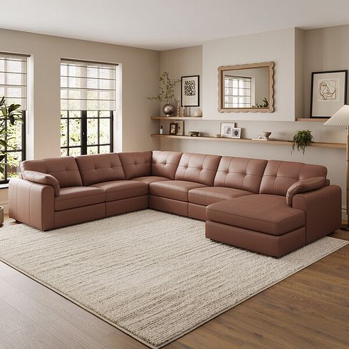 Marley Modular 6 Seater Right Hand Corner Sofa with Chaise in Oslo Mocha Mouse Leather - Group 19