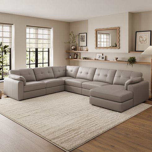 Marley Modular 6 Seater Right Hand Corner Sofa with Chaise in Oslo Oyster Leather - Group 19