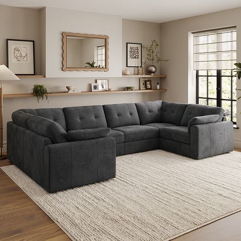 Marley Small U-Shape Modular Corner Sofa in Lila Charcoal Fabric - Group 10