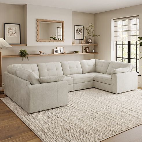 Marley Small U-Shape Modular Corner Sofa in Oslo Bone China Leather - Group 10