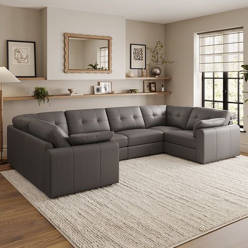Marley Small U-Shape Modular Corner Sofa in Oslo Elephant Grey Leather - Group 10