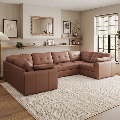 Marley Small U-Shape Modular Corner Sofa in Oslo Mocha Mousse Leather - Group 10
