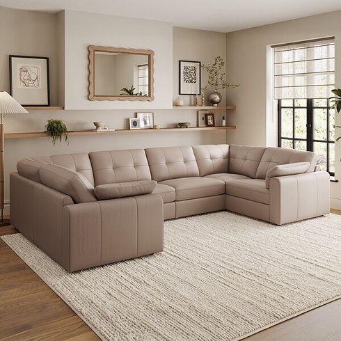 Marley Small U-Shape Modular Corner Sofa in Oslo Mushroom Leather - Group 10