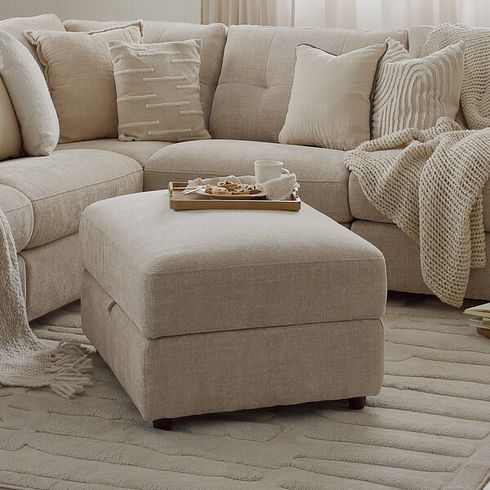Marley Storage Footstool in  Lila Natural Fabric