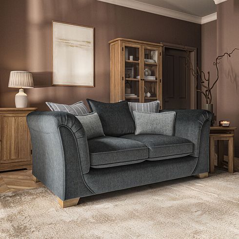 Milldale 2 Seater Pillow Back Sofa in Garda Carbon Fabric with Grey Scatters