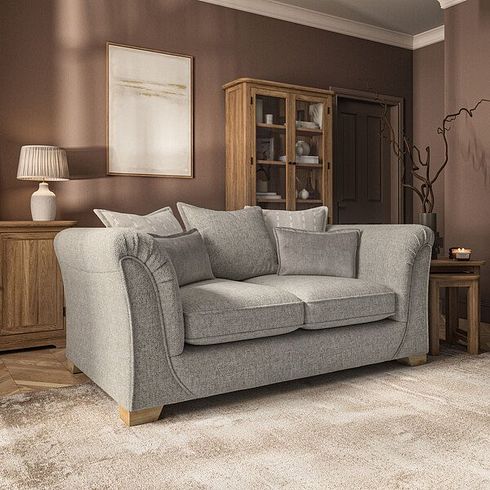 Milldale 2 Seater Pillow Back Sofa in Milo Mink Fabric with Linen Scatters