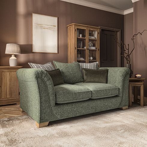 Milldale 2 Seater Pillow Back Sofa in Milo Olive Fabric with Earth Scatters