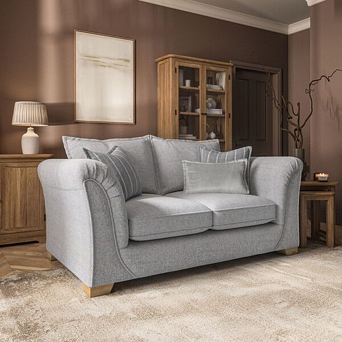 Milldale 2 Seater Sofa in Milo Silver Fabric with Grey Scatters