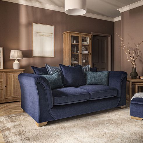 Milldale 3 Seater Pillow Back Sofa in Garda Atomic Fabric with Navy Scatters