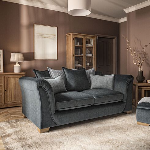 Milldale 3 Seater Pillow Back Sofa in Garda Carbon Fabric with Grey Scatters