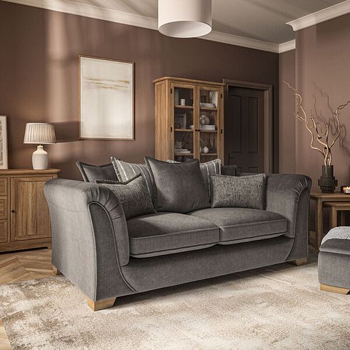 Milldale 3 Seater Pillow Back Sofa in Garda Moody Fabric with Earth Scatters
