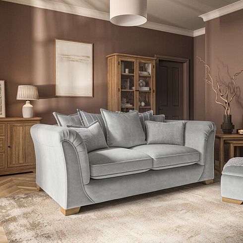 Milldale 3 Seater Pillow Back Sofa in Garda Showers Fabric with Grey Scatters