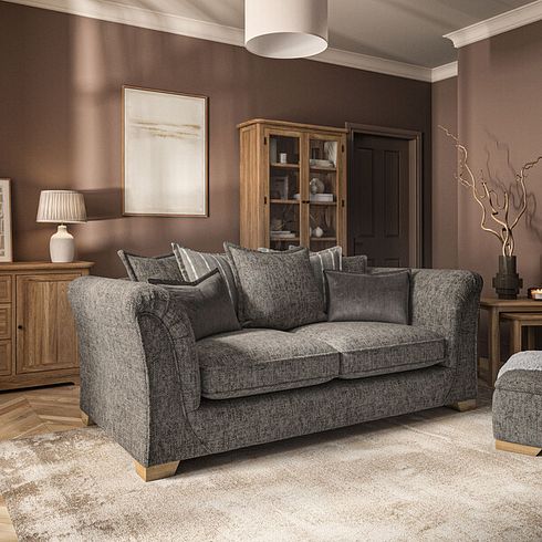 Milldale 3 Seater Pillow Back Sofa in  Milo Mocha Fabric with Earth Scatters