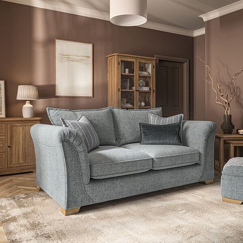 Milldale 3 Seater Sofa in Milo Pewter Fabric with Grey Scatters