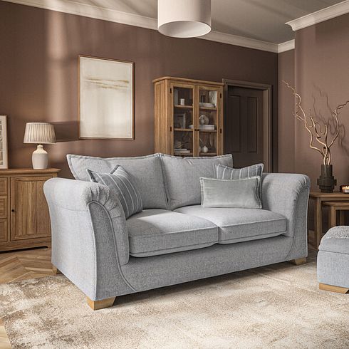 Milldale 3 Seater Sofa in Milo Silver Fabric with Grey Scatters
