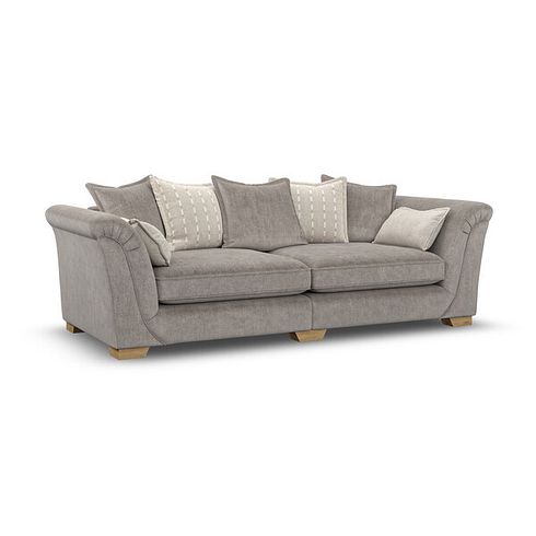 Milldale 4 Seater Pillow Back Sofa in Garda Acier Fabric with Linen Scatters