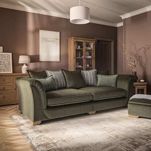 Milldale 4 Seater Pillow Back Sofa in Garda Seaweed Fabric with Earth Scatters