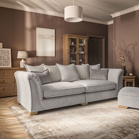 Milldale 4 Seater Pillow Back Sofa in  Milo Ivory Fabric with Linen Scatters