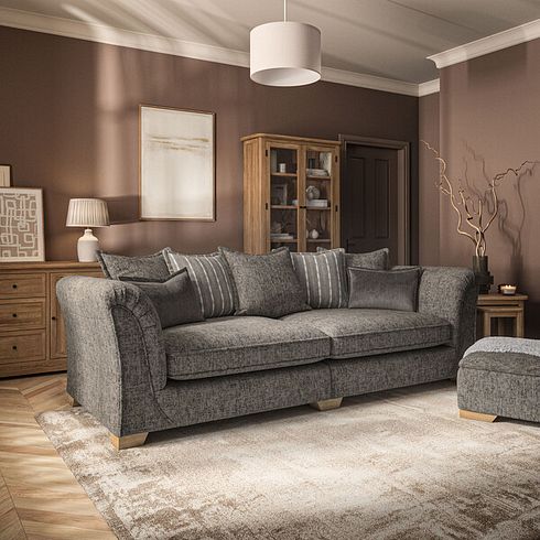Milldale 4 Seater Pillow Back Sofa in  Milo Mocha Fabric with Earth Scatters