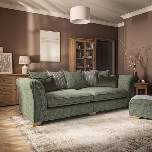 Milldale 4 Seater Pillow Back Sofa in Milo Olive Fabric with Earth Scatters