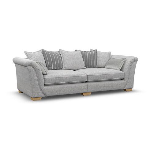 Milldale 4 Seater Pillow Back Sofa in Milo Silver Fabric with Grey Scatters