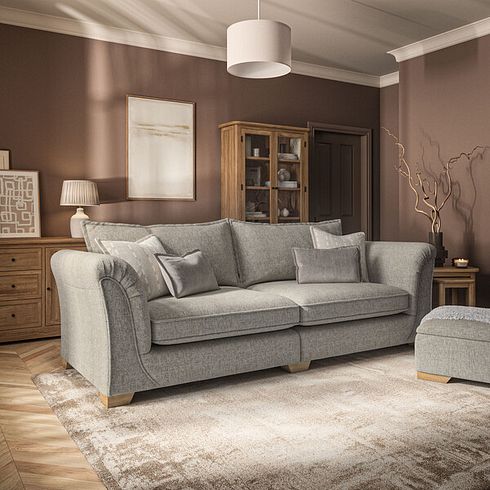 Milldale 4 Seater Sofa in Milo Mink Fabric with Linen Scatters