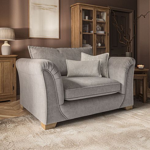 Milldale Loveseat in Garda Acier Fabric with Linen Scatters