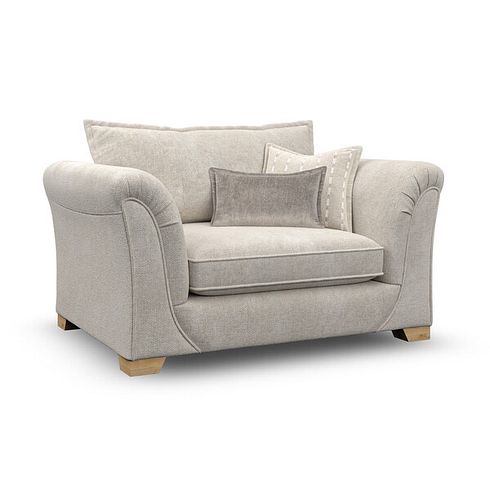 Milldale Loveseat in Milo Cream Fabric with Linen Scatters