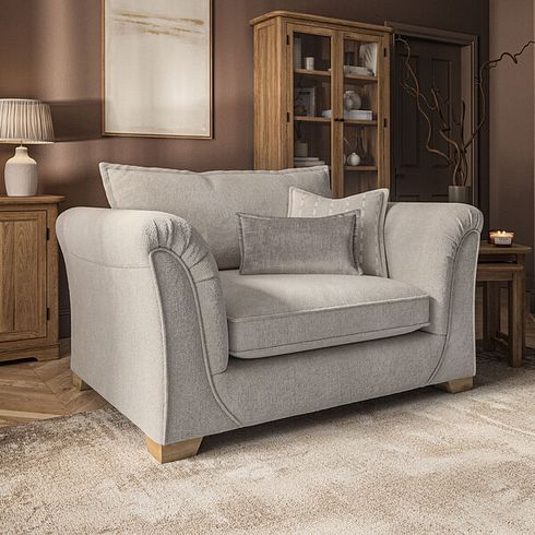 Milldale Loveseat in Milo Cream Fabric with Linen Scatters