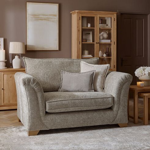 Milldale Loveseat in Milo Mink Fabric with Linen Scatters