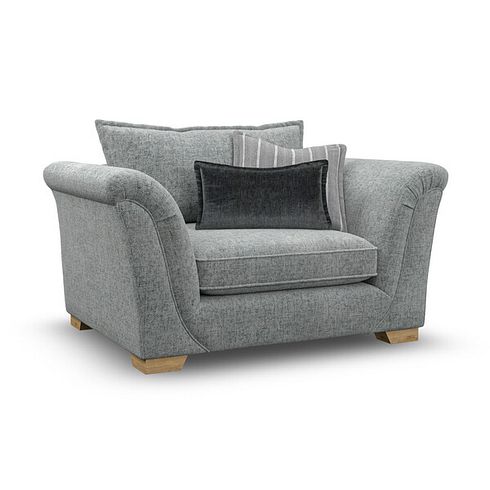 Milldale Loveseat in Milo Pewter Fabric with Grey Scatters